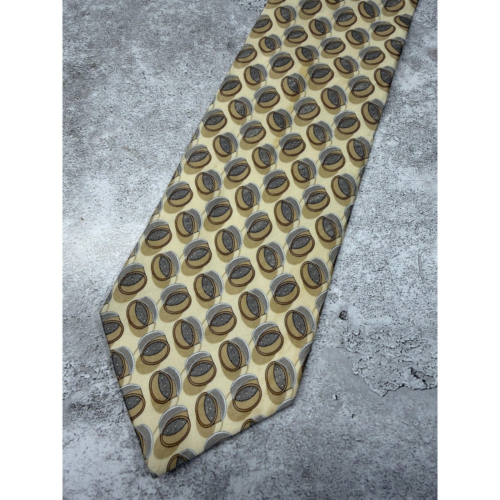Vintage Valentino Tie Mens One Size Gold 100% Silk Geometric‎ Designer Jacquard